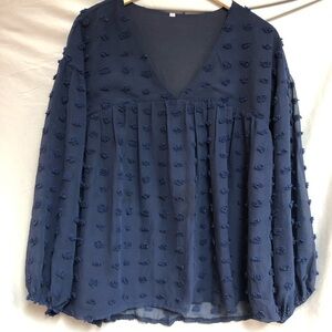 Navy blue small, pom-pom blouse, no tags inside, except size long sleeve